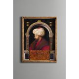 Fatih Sultan Mehmet Portresi – Vintage Desenli Çerçeve – İnce Model, Altın1, 21 x 30