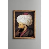 Fatih Sultan Mehmet Portresi – Vintage Desenli Çerçeve – İnce Model, Altın1, 30 x 40
