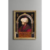 Fatih Sultan Mehmet Portresi – Vintage Desenli Çerçeve – İnce Model, Altın4, 21 x 30