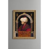 Fatih Sultan Mehmet Portresi - Vintage Desenli Çerçeve - İnce Model, Altın5, 30 x 40