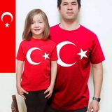 FATMA YILDIZ Design Products Baba Oğul Kız Ayyıldız Bayrak Tişört (Tekli Üründür Kombin Yapmak Için 2 Adet Sepete Ekleyiniz) - 3XL - Kırmızı
