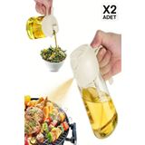 Fatmazel 2 Adet Çift Fonksiyonlu Cam Yağdanlık 550ml Zeytinyağı Sıvıyağ Şişe Sprey Airfryer Yağlık Sirkelik