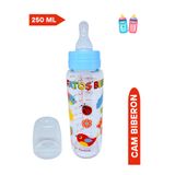 Fatoş Bebe Cam Biberon, Desenli, Mavi Rengi, 250 ml