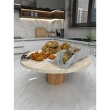 Fatrema Doğal Mermer Pasta Kek Standı , Ahşap Ayaklı Kek Standı,mermer Sunumluk, Mermer Peynir Tabağı Büyük BOY28 cm