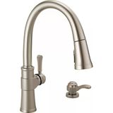 Faucet Spargo Fırçalanmış Nikel Mutfak Bataryası, Aşağı Çekmeli Püskürtücülü Mutfak Bataryaları, Mutfak Lavabo Bataryası, Mutfak Lavabo Bataryası, Sabunluk, Spotshield Paslanmaz 19964Z-Spsd-Dst