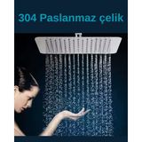 Faumix 304 Paslanmaz Çelik Kare Slim Model Krom Büyük Boy Tepe Duş Başlığı - 25 cm kare