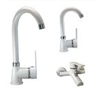 FAUMIX Beyaz Banyo Lavabo Mutfak Bataryası Musluğu Çeşmesi 3'lü Set