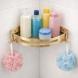 Fause Banyo Köşe Rafı 304 Paslanmaz Çelik Şampuanlık Yapışkanlı veya Vida Dubelli Montaj 23x23 cm Mat Altın KBK100-BG - 23 x 23 cm