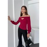 Fav Style BLZ0030 Kayık Yaka Bordo Kadın Bluz