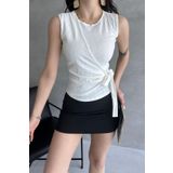 Fav Style Kadın Bisiklet Yaka Kolsuz Bağlama Detaylı Bluz Beyaz