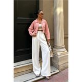 Fav Style Kadın Çift Cepli Crop Denim Ceket Pembe