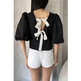 Fav Style Kadın Karpuz Kol Sırtı Bağlamalı Fiyonk Detaylı Poplin Bluz Siyah