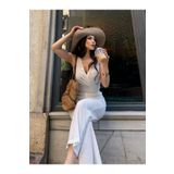 Fav Style Kadın Kruvaze Yaka Kolsuz Crop Bluz ve Pantolon Alt-Üst Takım Beyaz