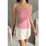 Fav Style Kadın Straplez Beli Toka Detaylı Bluz Pudra Pembe
