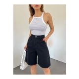 Fav Style Kadın Yüksek Bel Bermuda Geniş Paça Kot Şort Siyah