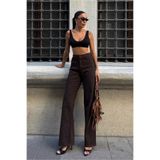 Fav Style Kadın Yüksek Bel Denim Pantolon Acı Kahve