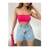 Fav Style Kadın Yüksek Bel Geniş Paça Pileli Cepli Kot Şort Yıkamalı Mavi