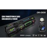 Favbox OR-G262 20000 Lümen Ultra Güçlü Profesyonel Şarjlı El Feneri - 200W Güç Dayanıklı Tasarım 3000M - Siyah - 200 W