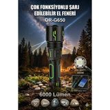 Favbox OR-G601 6000 Lümen Ultra Güçlü Profesyonel Şarjlı El Feneri - 200W Güç Dayanıklı Tasarım 3000M - Siyah - 200 W