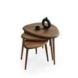 FAVdecor Masif Doğal Ahşap Zigon Sehpa 3'lü Set, Modern Masif Yan Sehpa