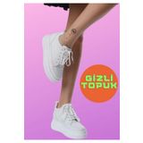 Favi Ayakkabı Beyaz Gizli Topuk Yüksek Taban Kadın Spor Ayakkabı