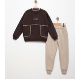 Favo Kids Erkek Çocuk 6-7-8-9 Yaş Pamuklu Şardonlu 3 İp Sweatshirt Jogger Takım I'M Ok Baskılı Kahverengi 6 Yaş