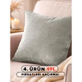 Favolli Açık Gri Keten Dokulu Dekoratif Kırlent Kılıfı, 40 x 40 cm, Gizli Fermuarlı