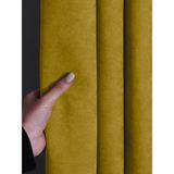 FAVOLLİ Kadife Dokulu Güneş Sarısı Pileli Ada Fon Perde - 100 x 250 cm