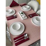 FAVOLLİ Keten Dokulu Soft Pembe Masa Örtüsü Dertsiz