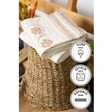 FAVORA %100 Pamuk Güpürlü Çeyizlik 2'li Havlu 50x90 - Pudra F2398