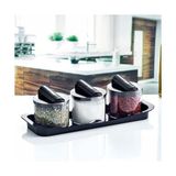 Favori 3'lü Lüks Baharatlık Seti - Kaşıklı ve Özel Standlı Tezgah Üstü Tuzluk, Karabiberlik ve Baharat Seti | Şeffaf ve Şık Tasarım (26CM x 9cm x 8 Cm) - standart