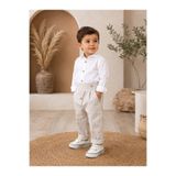 favorimkids Açık Gri Pile Detaylı Pantolonlu Beyaz Gömlek 2’li Erkek Çocuk Set