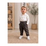 favorimkids Hafif Çizgili Antrasit Pantolonlu Beyaz Gömlek 2’li Erkek Çocuk Set