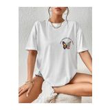 FAVORİST Kelebek ve Çiçek Baskılı Oversize Kalıp Pamuklu Ense Biyeli T-shirt