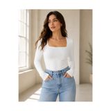 FAVORİST Long Sleeve Astarlı Parmak Geçmeli %100 Organik Pamuk Kadın (Kare Yaka Bluz OVV-4)