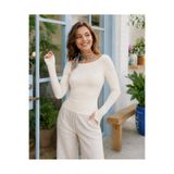 FAVORİST Long Sleeve Prenses Yaka Parmak Geçmeli %100 Organik Pamuk Kumaş Kadın (Uzun Kollu T-Shirt) OVV-5