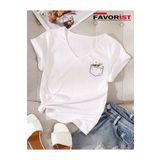 FAVORİST V Yaka Basic Çiçek Baskılı Pamuklu Tshirt (normal Kalıp)
