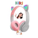 Favors Kedi Kulağı Bluetooth Kablosuz Kulaklık Rengarenk Işıklı Rgb Gri Çocuk Oyun Kulaklığı Radyolu