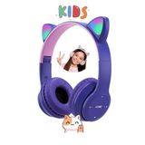 Favors Kedi Kulağı Bluetooth Kablosuz Kulaklık Rengarenk Işıklı Rgb Mor Çocuk Oyun Kulaklığı Radyolu