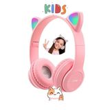 Favors Kedi Kulağı Bluetooth Kablosuz Kulaklık Rengarenk Işıklı Rgb Pembe Çocuk Oyun Kulaklığı Radyolu