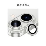 favorscase Apple iPhone 16 / 16 Plus Taşlı Parlak Kamera Lens Koruyucu Cam ve Çerçeve Kamera Koruma Lensi