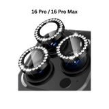 favorscase Apple iPhone 16 Pro-16 Pro Max Taşlı Parlak Kamera Lens Koruyucu Cam ve Çerçeve Kamera Koruma Lensi