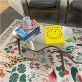 Faw Decor Aynalı Ahşap Ceviz Orta Sehpa Doğal Ağaç Ayaklı Modern Cam Tablalı Orta Sehpa - 80 cm x 50 cm