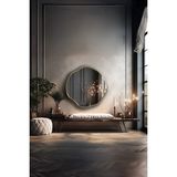 Faw Decor Premium Asimetrik Ahşap Çerçeveli Yuvarlak Dekoratif Ayna Dresuar Aynası – Zarif Duvar Aynası - Bronz - 70x70