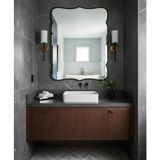 Faw Decor Premium Şık Asimetrik Ahşap Çerçeveli Ayna Ev Dekoru Estetik Duvar Aynası Banyo Aynası - Antrasit - 90x60