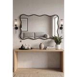 Fawdecor Ahşap Çerçeveli Dikdörtgen Duvar Aynası Dalgalı Dekoratif Modern Salon Antre Yatak Odası Aynası