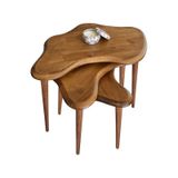 Fawdecor Asimetrik Masif Ahşap Zigon Sehpa Takımı 3'lü Set Ceviz