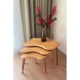 Fawdecor Asimetrik Naturel Masif Doğal Ahşap Zigon Sehpa 3'lü Set