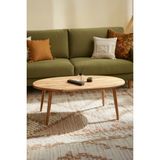 FAWdecor Doğal Masif Ahşap Oval Orta Sehpa – Modern Iskandinav Tasarım Naturel Renk Salon Sehpası