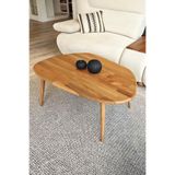 Fawdecor Oval Masif Doğal Ahşap Orta Sehpa | Modern Asimetrik İskandinav Tasarım | 4'lü Konik Ayak